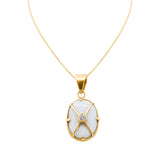 Natural Opal Gemstone and Diamond 18k Rose Gold Pendant With Chain