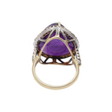 Natural Amethyst Gemstone and Diamond 925 Sterling Silver Gold Plated Ring