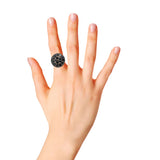 Blue Sapphire Gemstone and Diamond 925 Sterling Silver Black Rhodium Ring