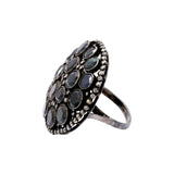 Blue Sapphire Gemstone and Diamond 925 Sterling Silver Black Rhodium Ring