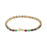 Natural Ruby, Emerald, Sapphire & Diamond 18k Yellow Gold Bracelet