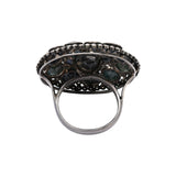 Blue Sapphire Gemstone and Diamond 925 Sterling Silver Black Rhodium Ring