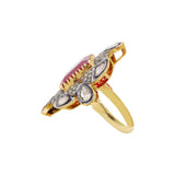 Natural Ruby Gemstone and Polki Diamond 925 Sterling Silver Gold Plated Ring