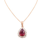 Natural Ruby Pear Cut Gemstone and Diamond 18k White Gold Pendant With Chain