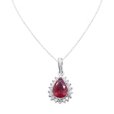 Natural Ruby Pear Cut Gemstone and Diamond 18k White Gold Pendant With Chain