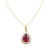 Natural Ruby Pear Cut Gemstone and Diamond 18k White Gold Pendant With Chain