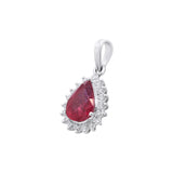 Natural Ruby Pear Cut Gemstone and Diamond 18k White Gold Pendant With Chain