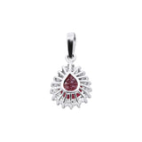 Natural Ruby Pear Cut Gemstone and Diamond 18k White Gold Pendant With Chain