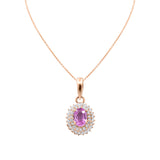 Natural Pink Sapphire Gemstone and Diamond 14k White Gold Pendant With Chain