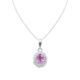 Natural Pink Sapphire Gemstone and Diamond 14k White Gold Pendant With Chain