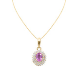 Natural Pink Sapphire Gemstone and Diamond 14k White Gold Pendant With Chain
