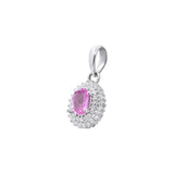 Natural Pink Sapphire Gemstone and Diamond 14k White Gold Pendant With Chain