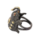 Ruby Gemstone and Diamond 925 Sterling Silver Black Rhodium Elephant Ring