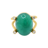 Precious Emerald Oval Shaped Gemstone with Diamond 14k Yellow Gold Ring