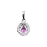 Natural Pink Sapphire Gemstone and Diamond 14k White Gold Pendant With Chain