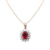 Natural Ruby Gemstone and Diamond 18k Yellow Gold Beautiful Pendant With Chain