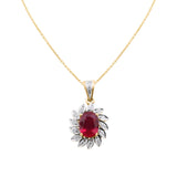 Natural Ruby Gemstone and Diamond 18k Yellow Gold Beautiful Pendant With Chain