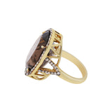 Natural Smoky Quartz Gemstone and Diamond 925 Sterling Silver Gold Plated Ring