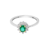 Natural Emerald Oval Gemstone and Diamond 18k White Gold Ring For Women
