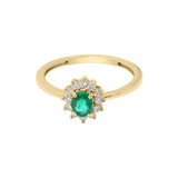 Natural Emerald Oval Gemstone and Diamond 18k White Gold Ring For Women