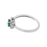 Natural Emerald Oval Gemstone and Diamond 18k White Gold Ring For Women