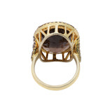 Natural Smoky Quartz Gemstone and Diamond 925 Sterling Silver Gold Plated Ring