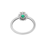 Natural Emerald Oval Gemstone and Diamond 18k White Gold Ring For Women