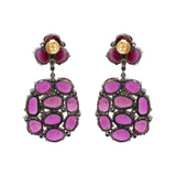 Natural Ruby Gemstone and Diamond 925 Sterling Silver Gold Plated Earring