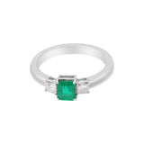 Handmade Natural Square Emerald Gemstone and Diamond 18k Yellow Gold Ring For Her