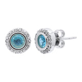 Natural Blue Topaz Gemstone and Cubic Zircon 925 Sterling Silver Stud Earring