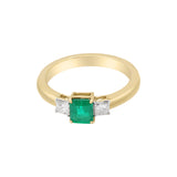 Handmade Natural Square Emerald Gemstone and Diamond 18k Yellow Gold Ring For Her