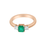 Handmade Natural Square Emerald Gemstone and Diamond 18k Yellow Gold Ring For Her