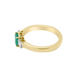 Handmade Natural Square Emerald Gemstone and Diamond 18k Yellow Gold Ring For Her
