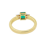 Handmade Natural Square Emerald Gemstone and Diamond 18k Yellow Gold Ring For Her