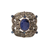 Natural Sapphire Gemstone and Diamond Gold Plated 925 Sterling Silver Ring