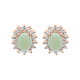 Oval Shaped Natural Opal Gemstone and Cubic Zircon 925 Sterling Silver Stud Earring