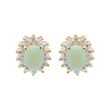 Oval Shaped Natural Opal Gemstone and Cubic Zircon 925 Sterling Silver Stud Earring