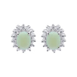 Oval Shaped Natural Opal Gemstone and Cubic Zircon 925 Sterling Silver Stud Earring