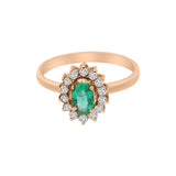 Natural Emerald Gemstone with Diamond 18k White Gold Ring For Womens