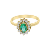 Natural Emerald Gemstone with Diamond 18k White Gold Ring For Womens