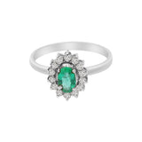 Natural Emerald Gemstone with Diamond 18k White Gold Ring For Womens