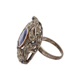 Natural Sapphire Gemstone and Diamond Gold Plated 925 Sterling Silver Ring