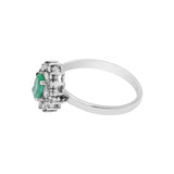 Natural Emerald Gemstone with Diamond 18k White Gold Ring For Womens