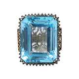 Natural Blue Topaz Gemstone and Blue Diamond 925 Sterling Silver Gold Plated Ring