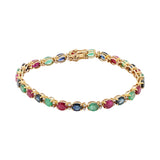 Natural Ruby, Emerald, Sapphire & Diamond 18k Yellow Gold Bracelet