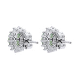 Oval Shaped Natural Opal Gemstone and Cubic Zircon 925 Sterling Silver Stud Earring