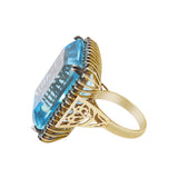 Natural Blue Topaz Gemstone and Blue Diamond 925 Sterling Silver Gold Plated Ring