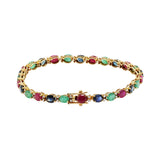 Natural Ruby, Emerald, Sapphire & Diamond 18k Yellow Gold Bracelet