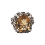 Natural Beer Quartz Gemstone and Diamond Gold Plated 925 Sterling Silver Ring