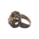 Natural Beer Quartz Gemstone and Diamond Gold Plated 925 Sterling Silver Ring